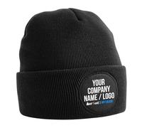 Circle Patch Custom Beanie Hat Any Text Any Image Your Work Company Business Logo Personalised Outdoor Uniform Workwear, One Size, Black