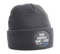 Circle Patch Custom Beanie Hat Any Text Any Image Your Work Company Business Logo Personalised Outdoor Uniform Workwear, One Size, Graphite Grey
