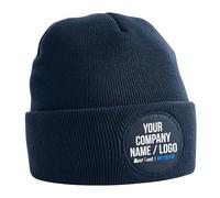 Circle Patch Custom Beanie Hat Any Text Any Image Your Work Company Business Logo Personalised Outdoor Uniform Workwear, One Size, Navy