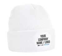 Circle Patch Custom Beanie Hat Any Text Any Image Your Work Company Business Logo Personalised Outdoor Uniform Workwear, One Size, White