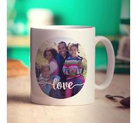 Circle Photo with Love Text Personalised Mug - Add Any Photo - Present for Birthday, Valentine's Day, Anniversary - Gift for Him, Her, Girlfriend, Boyfriend, Husband, Wife, Fiancé - 11oz Ceramic Cup