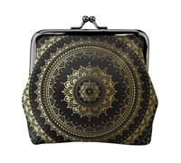 Circle Printed Kiss Lock Coin Pouch Faux Leather Mini Clutch for Travel Shopping and Daily Outing