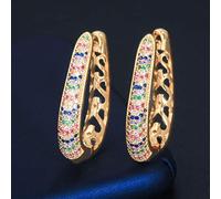 Circle Round Dangle Multi Colored Cubic Zircon Crystal Hoop Earrings For Women