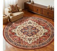 Circle Rug 120Cm Red Beige Washable Rugs For Living Room,Non Slip Short Pile Soft Area Carpet,For The Bedrooms And Kitchen, Easy To Clean,Many Different Sizes
