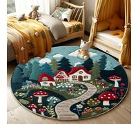 Circle Rug 120Cm Red White Washable Rugs For Living Room,Non Slip Short Pile Soft Area Carpet,For The Bedrooms And Kitchen, Easy To Clean,Many Different Sizes