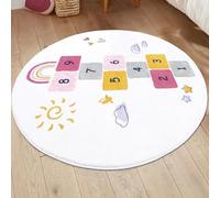 Circle Rug Living Room, Bedroom, Farmhouse Fireplace, Lounge Rugs for Wooden Floors,Modern Clouds Animals Numbers Plaid Pattern Reading Corner Decoration,Fuchsia,ø 110 cm