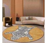 Circle Rug White Leopard with Yellow Edge40cm Washable non-slip indoor Rug suitable for living room, bedroom, children's playroom
