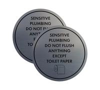 Circle Sensitive Plumbing Do Not Flush Anything Except Toilet Paper Sign (Brushed Silver) - Medium 2 Pack