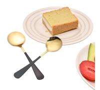 Circle Soup Spoons, 2Pcs Metal Korean Spoon Stainless Steel Round Head Soup Spoons Wide Tablespoons for Soup Dessert Coffee(Black)