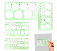 Circle Stencil Template for Drawing, 4 Pcs Circle Drawing Tool, Circles Stencil Template Rulers for Architectural Mathematics, Drawing Design, Geometric Measurement, School Office Supplies (Green)