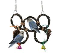 Circle Straw Bird Swing Stand Bird Perches Stand Hanging Chewing Toy for Parrots Bird Playground Cage Accessories Climbing Rope Net Ladders for Foraging Toys（Random Color） (5 Ring Double Row)