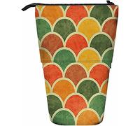 Circle Telescopic Pencil Stationery Case Pens Storage Box with Zipper Closure for Women Men Boys Girls Semicircle Curve Round Repeat Regular Vintage Retro Spume Geometric