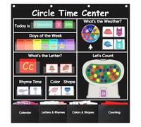 Circle Time Learning Center Classroom Pocket Chart, Circle Time Calendar Preschool Include 224 Cards, Educational Pocket Chart Material, Learning Calendar Weather Letter Counting Color Shape
