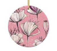 Circle White Ceramic Hanging Christmas Tree Decoration Bauble Colorful Tulips Xmas Ornaments For Festive Party New Year