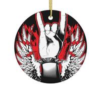Circle White Ceramic Hanging Christmas Tree Decoration Bauble Rock And Roll Hand Xmas Ornaments For Festive Party New Year