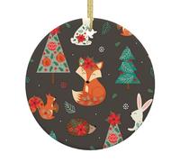 Circle White Ceramic Hanging Christmas Tree Decorations Bauble Christmas Tree Squirrel Fox Xmas Ornament For Festive Party New Year