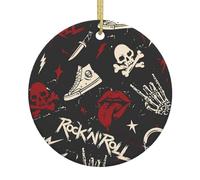 Circle White Ceramic Hanging Christmas Tree Decorations Bauble Rock And Roll Skull Xmas Ornaments For Festive Party New Year