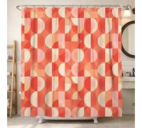 Circles Shower Curtain, Modern Contemporary Half-Circles Geometric Shapes Summer Coral Polyester Waterproof Decorative Bathroom Curtain Decor for Toile Bathroom Dorm 62x72 Inch