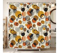 Circles Shower Curtain, Modern Contemporary Stripes Dots Fall Orange Polyester Waterproof Decorative Bathroom Curtain Decor for Toile Bathroom Dorm 72x78 Inch