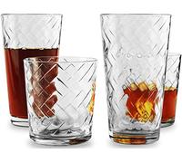 Circleware Chevron Huge Glassware Highball Tumbler Drinking Glasses and Whiskey Cups for Water, Beer, Juice, Ice Tea Beverages, 12 Piece Set, Clear