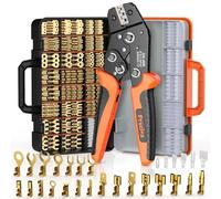 Circlip Crimping Tools Set, Preciva 0.5-2.5mm²/AWG22-13 Wire Terminal Crimp Tool with 690pcs Spade Connectors, Non-Insulated Ratchet Crimper for Power Supply Pins Electrical Jobs