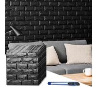 Circloophs 3D Wall Panels Stick and Peel, Black Brick Printable 3D Wallpaper Stick and Peel Self Adhesive Waterproof Foam Faux Brick Paneling for Bedroom, Bathroom, Kitchen, Fireplace (30, Black)