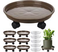 Circloophs 7 Packs Plastic Rolling Plant Caddy with Casters Heavy Duty 12 inches Plant Dolly with Wheels for Moving Heavy Plant Pot Saucers Inddor and Outdoor, Coffee Brown