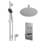 Circo Polished Concealed Push Button Twin Shower Valve and Thin Round Fixed Head | Chrome | Stainless Steel | 400mm