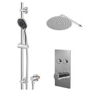 Circo Polished Concealed Push Button Twin Shower Valve and Thin Round Fixed Head | Chrome | Stainless Steel | 300mm