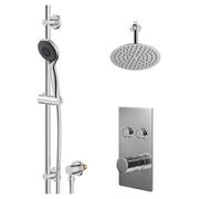 Circo Polished Concealed Push Button Twin Shower Valve and Thin Round Fixed Head | Chrome | Stainless Steel | 200mm