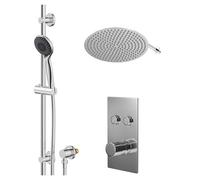 Circo Polished Concealed Push Button Twin Shower Valve and Thin Round Fixed Head | Chrome | Stainless Steel | 400mm