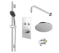 Circo Polished Concealed Push Button Twin Thermostatic Shower Valve and Round Fixed Head | Chrome | Stainless Steel | 200mm
