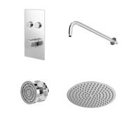 Circo Polished Concealed Push Button Twin Thermostatic Shower Valve with Round Fixed Shower Head and Body Jets | Chrome | Stainless Steel | 120mm x 215mm x 345mm