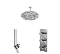 Circo Polished Concealed Triple Thermostatic Shower Valve and Round Head with 150mm Ceiling Arm and Outlet Holder with Kit | Chrome | Stainless Steel | 300mm