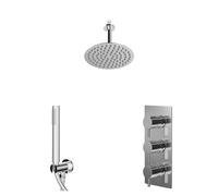 Circo Polished Concealed Triple Thermostatic Shower Valve and Round Head with 150mm Ceiling Arm and Outlet Holder with Kit | Chrome | Stainless Steel | 200mm