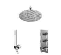 Circo Polished Concealed Triple Thermostatic Shower Valve and Round Head with 150mm Ceiling Arm and Outlet Holder with Kit | Chrome | Stainless Steel | 400mm