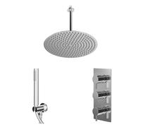 Circo Polished Concealed Triple Thermostatic Shower Valve and Round Head with 300mm Ceiling Arm and Outlet Holder with Kit | Chrome | Stainless Steel | 400mm