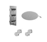 Circo Polished Concealed Triple Thermostatic Shower Valve and Round Head with 345mm Wall Arm and 4 Body Jets | Chrome | Stainless Steel | 400mm
