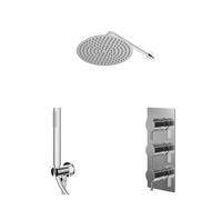 Circo Polished Concealed Triple Thermostatic Shower Valve and Round Head with 345mm Wall Arm and Outlet Holder with Kit | Chrome | Stainless Steel | 300mm