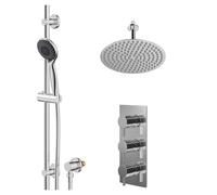Circo Polished Concealed Triple Thermostatic Shower Valve and Thin Round Fixed Head | Chrome | Stainless Steel | 300mm