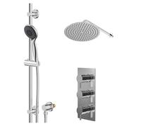Circo Polished Concealed Triple Thermostatic Shower Valve and Thin Round Fixed Head | Chrome | Stainless Steel | 300mm