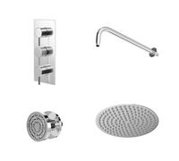 Circo Polished Concealed Triple Thermostatic Valve Mixer Shower with Round Fixed Head and Body Jets | Chrome | Stainless Steel | 120mm x 280mm x 345mm