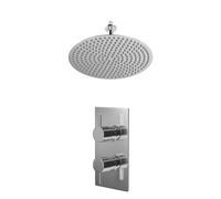 Circo Polished Concealed Twin Thermostatic Shower Valve and Thin Round Fixed Head with 150mm Ceiling Arm | Chrome | Stainless Steel | 400mm