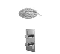 Circo Polished Concealed Twin Thermostatic Shower Valve and Thin Round Fixed Head with Wall Arm | Chrome | Stainless Steel | 400mm
