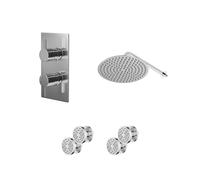 Circo Polished Concealed Twin Thermostatic Shower Valve with Diverter and Round Head with 345mm Wall Arm and 4 Body Jets | Chrome | Stainless Steel | 300mm