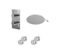 Circo Polished Concealed Twin Thermostatic Shower Valve with Diverter and Round Head with 345mm Wall Arm and 4 Body Jets | Chrome | Stainless Steel | 400mm
