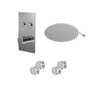 Circo Polished Push Button Diverter Concealed Thermostatic Shower Valve and Round Head with 345mm Wall Arm and 4 Body Jets | Chrome | Stainless Steel | 400mm