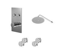 Circo Polished Push Button Diverter Concealed Thermostatic Shower Valve and Round Head with 345mm Wall Arm and 4 Body Jets | Chrome | Stainless Steel | 300mm