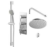 Circo Polished Triple Thermostatic Valve Mixer Shower with Round Fixed Head and Avon Shower Slide Rail Kit | Chrome | Stainless Steel | 120mm x 670mm x 345mm