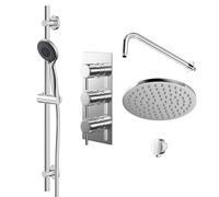 Circo Polished Triple Thermostatic Valve Mixer Shower with Round Fixed Head and Clyde Shower Slide Rail Kit | Chrome | Stainless Steel | 120mm x 700mm x 345mm